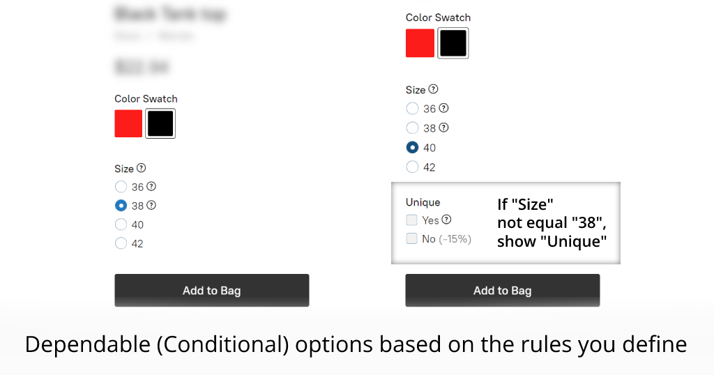 Ecwid Advanced Product Options: Dependable Options, Color Swatch, Option Descriptions, and more
